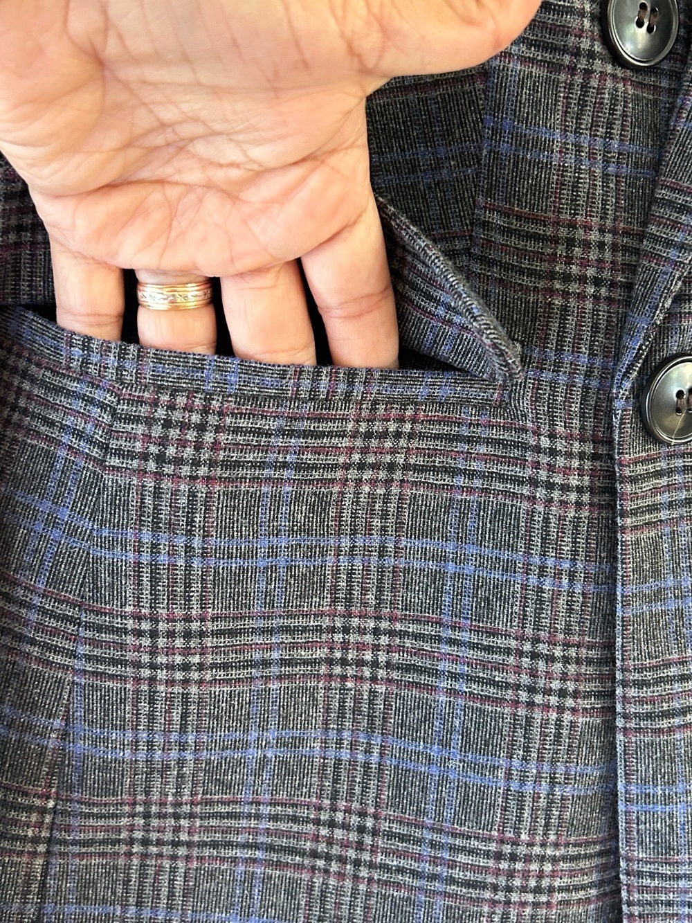 Madewell Gray-Blue Checked Double-Breasted Blazer - Picture 3 of 16